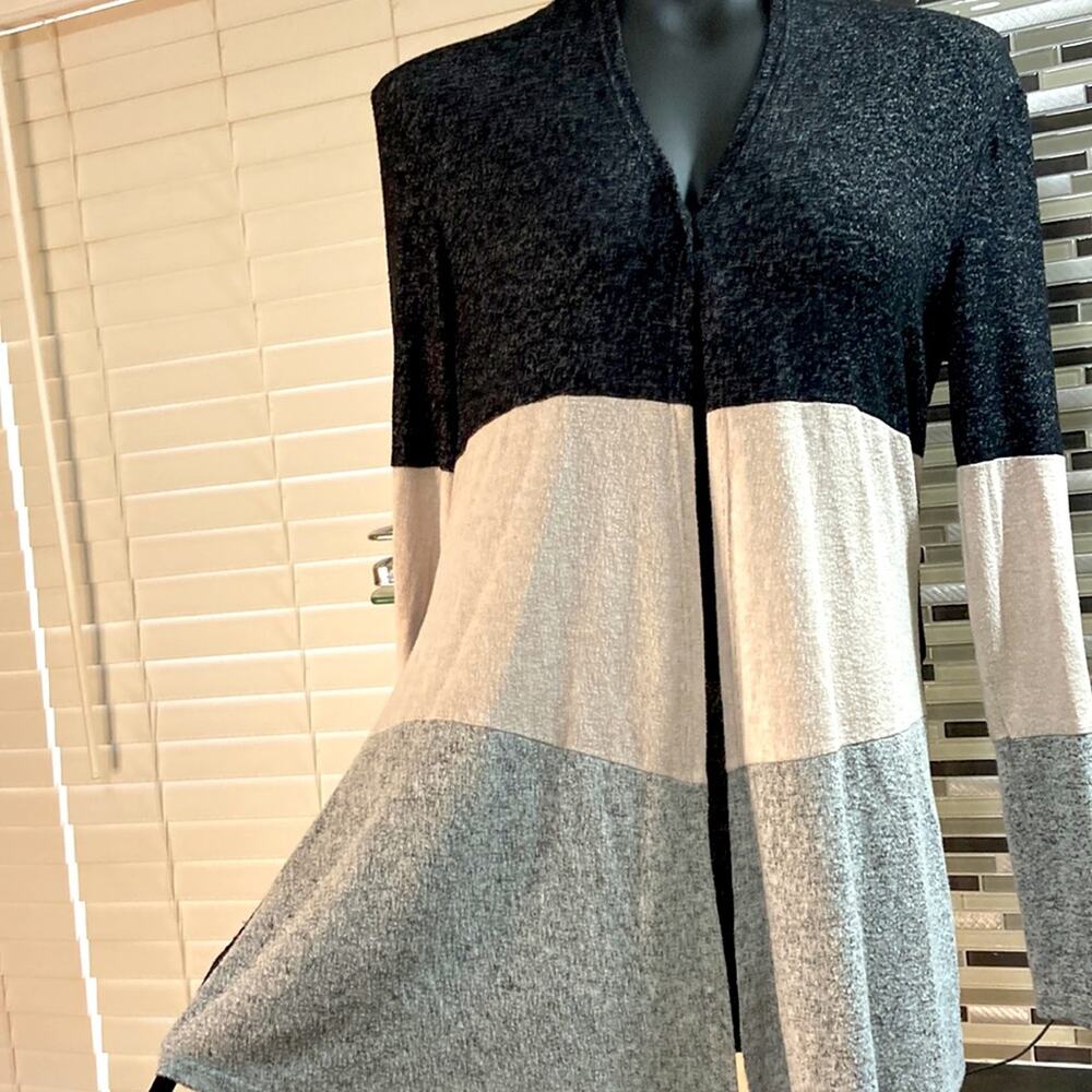 Mix Color Block Open Front Cardigan. Long Sleeve … - image 7